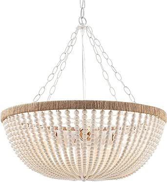 Elyccupa 5 Lights Bohemia Wood Beaded Chandelier Farmhouse Antique Rustic Pendant Light for Bedro... | Amazon (US)