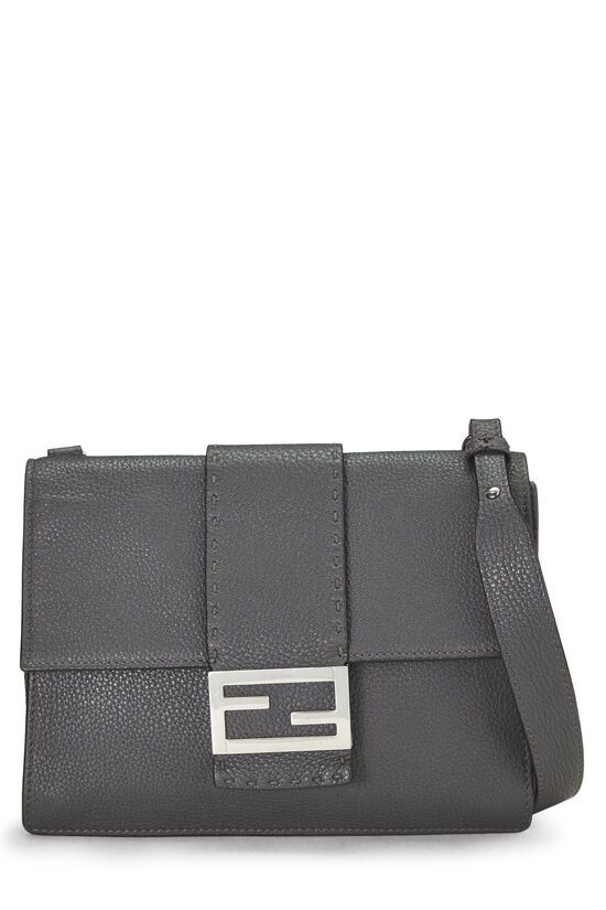 Fendi Grey Leather Flat Baguette Bag Medium QBB4MN1LE7000 | WGACA | What Goes Around Comes Around