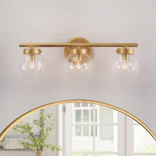 Uolfin Modern Gold Bathroom Vanity Light, 3-Light Farmhouse Powder Room Globe Vanity Wall Light with | The Home Depot