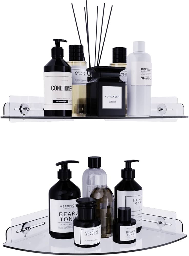 Acrylic Corner Shower Shelves, 2 Pack Adhesive Shower Caddy Organizer for Tile Walls, Wall Mounte... | Amazon (US)