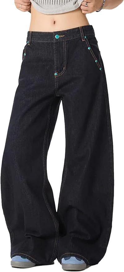 Aelfric Eden Baggy Jeans for Women Vintage Rivet Barrel Jeans High Waisted Wide Leg Y2k Streetwea... | Amazon (US)