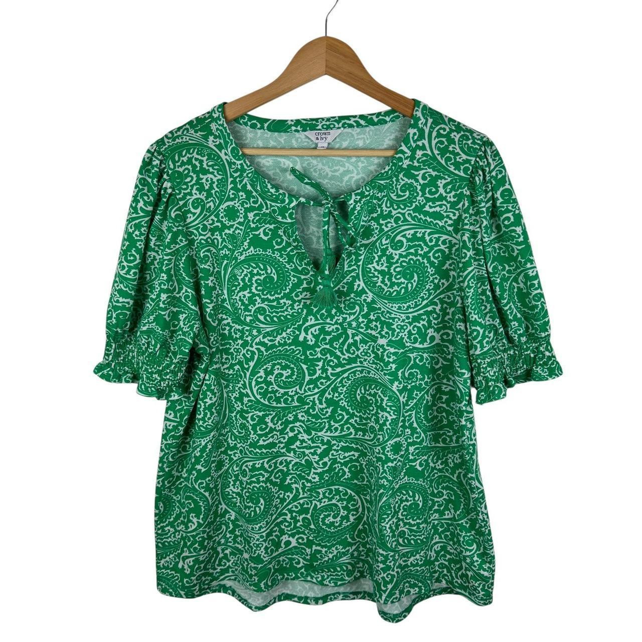 Crown & Ivy Women's Blouse - Green/White - XL | Depop US