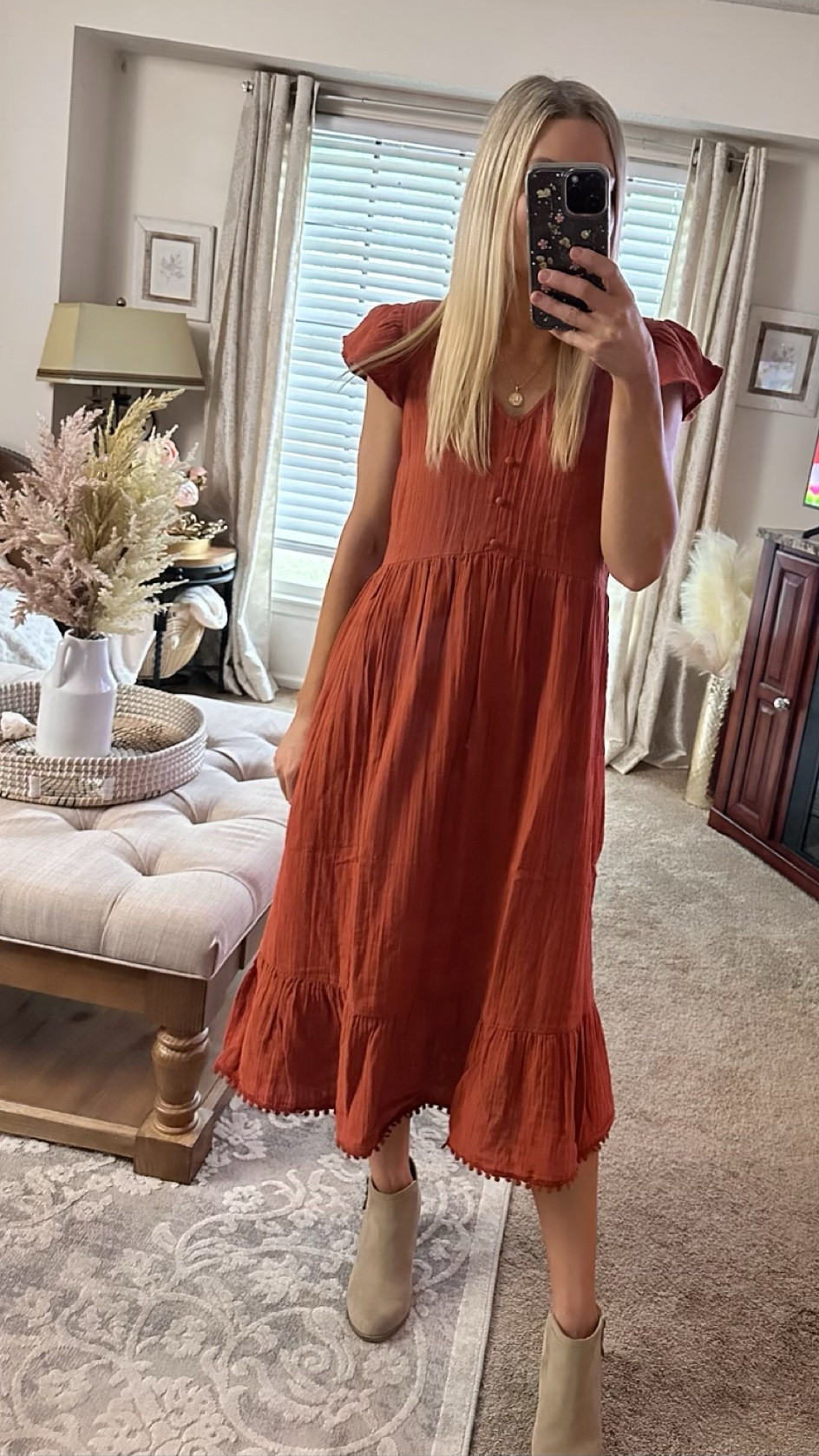 Love this pretty $20 flutter sleeve dress for Fall! Has a flowy fit. Wearing my normal size. 



Walmart. Walmart fashion. Walmart style. Walmart try on. Walmart finds. Time and Tru. Dress. Fall dress. Booties. Walmart outfit idea. Outfit inspiration. Fall outfit inspo. Fall outfit idea. 

#LTKunder100 #LTKstyletip #LTKunder50