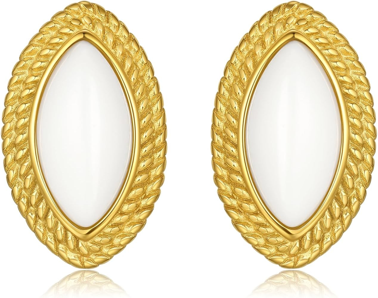 14K Gold Plated Earrings for Women Oval Square Stud Earrings Non Tarnish Stainless Steel | Amazon (US)