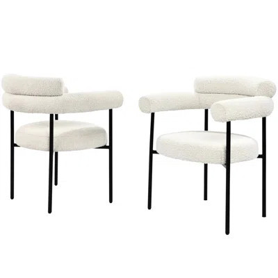 Cream Boucle Fabric Armchair Of 2 With Brushed Gold Trim Metal Legs, Solid Design, Medium Firm Seats, Minimal Assembly For Dining Upholstered Trim, Si | Wayfair North America