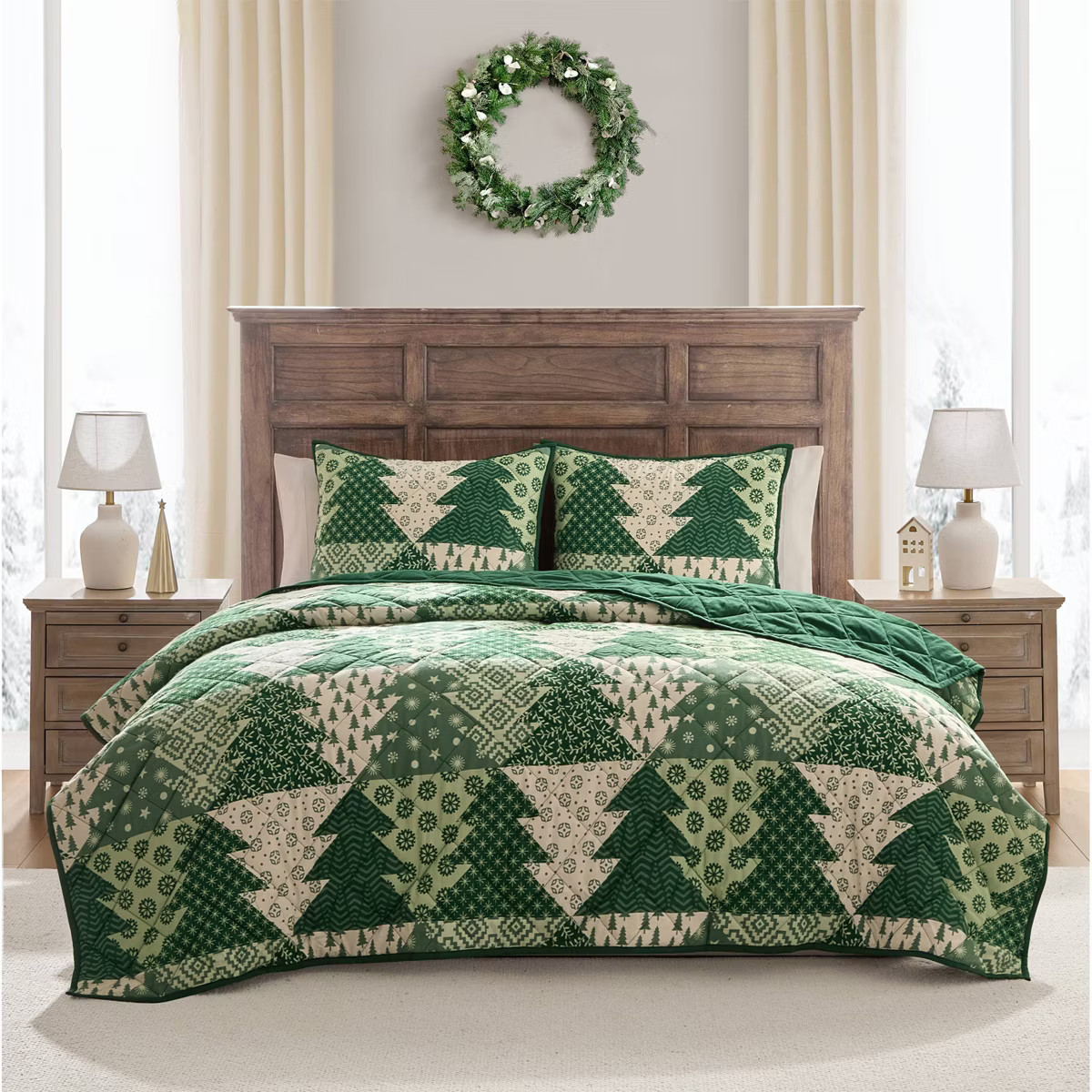 Hallmark Flannel Tree Print Quilt Set Green | Target