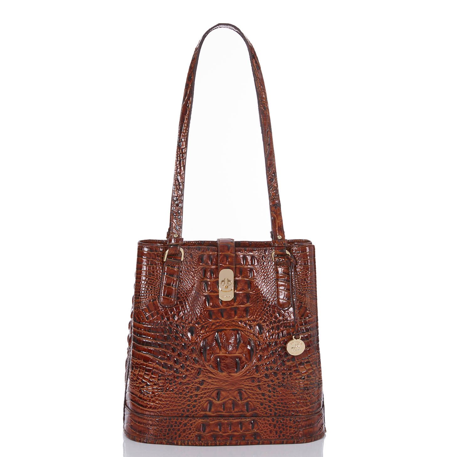 Fiora Brown Leather Bucket Bag | Pecan Melbourne | BRAHMIN | Brahmin