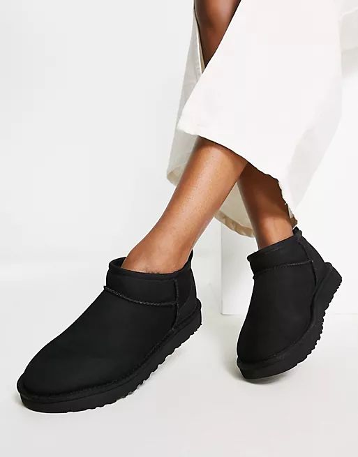 UGG Classic Ultra Mini ankle boots in black in suede | ASOS (Global)