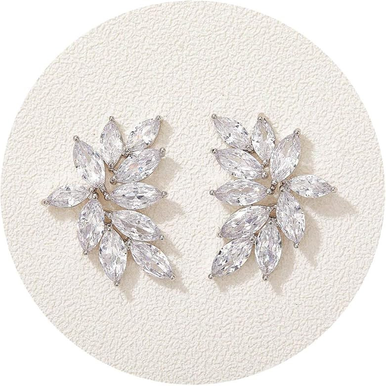 SWEETV Marquise Bridal Wedding Earrings for Brides Bridesmaids, Crystal Cubic Zirconia Rhinestone... | Amazon (US)