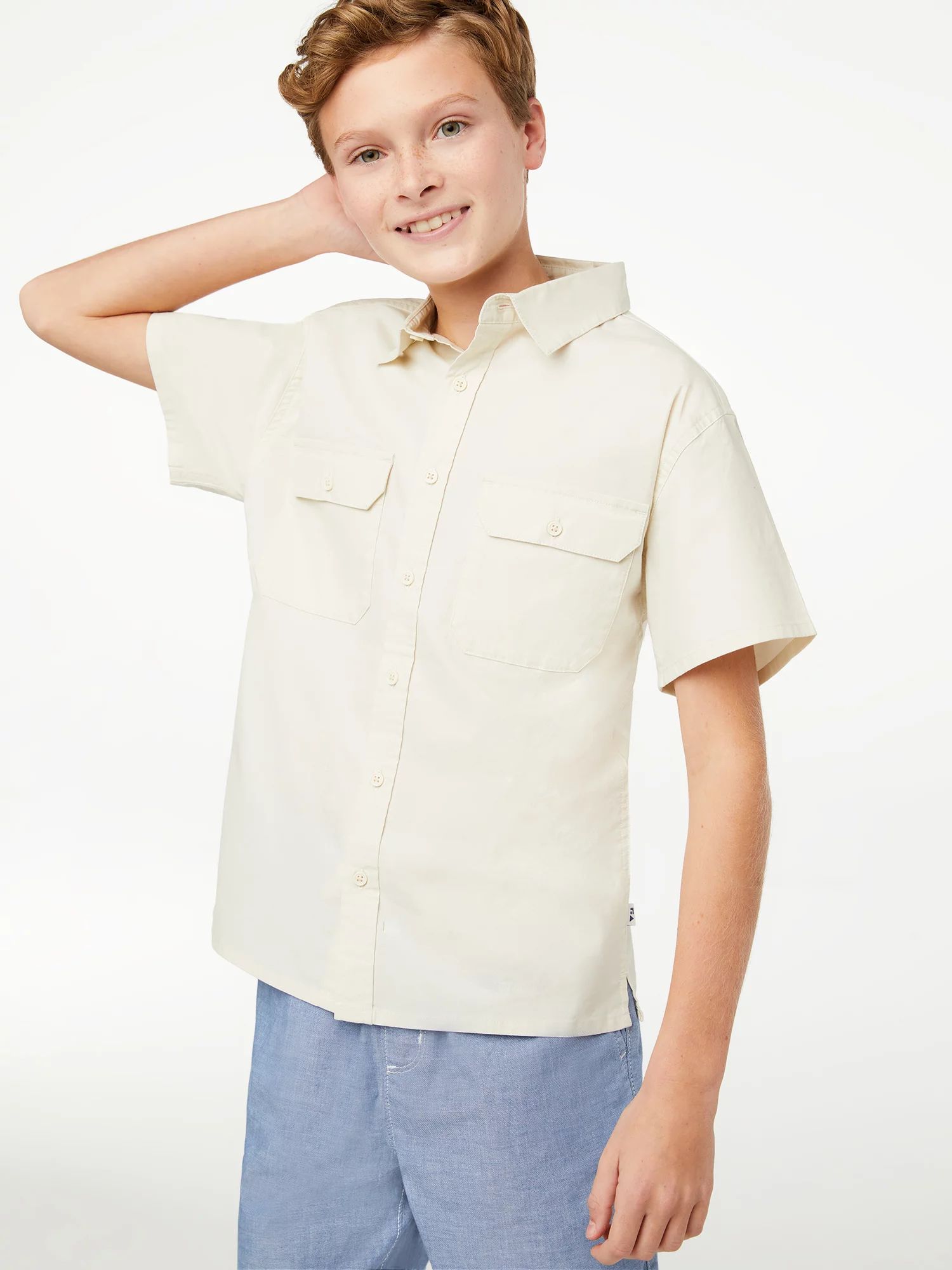 Free Assembly Boys Short Sleeve Canvas Work Shirt, Sizes 4-18 | Walmart (US)