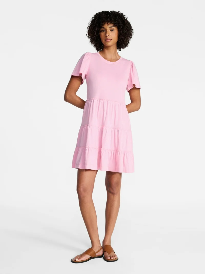 Time and Tru Women's and Women’s Plus Cotton Swing Dress with Short Sleeves, Sizes XS-4X | Walmart (US)