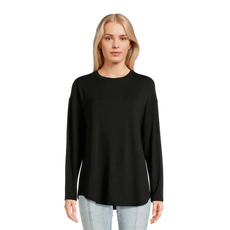 Time and Tru Women's Relaxed Soft Knit Tunic Top with Long Sleeves, Sizes XS-XXXL | Walmart (US)