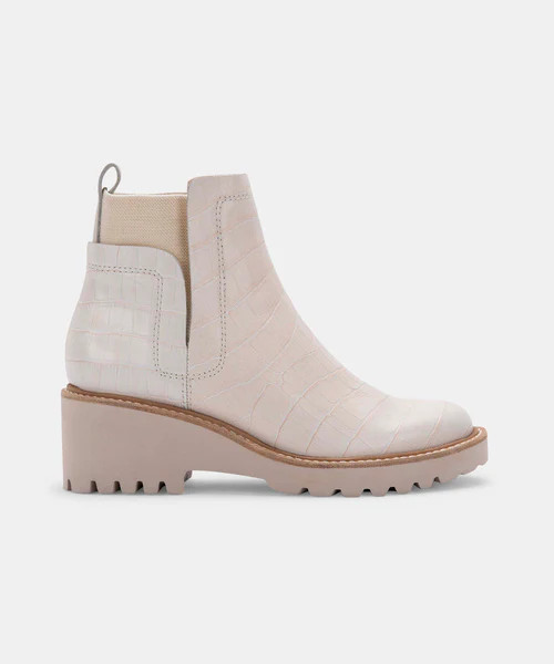 HUEY BOOTIES IN IVORY CROCO PRINT LEATHER | DolceVita.com