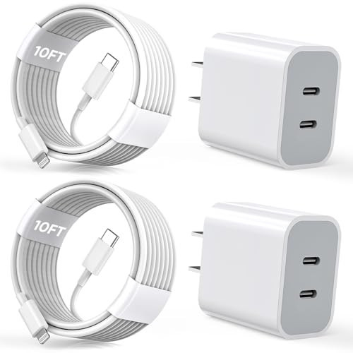 iPhone Charger [Apple Certified] 2Pack PD Dual USB C Charger Block Fast Charging Wall Charger Plug with 10FT Long Rapid Type C - Lightning Cable Apple Charger for iPhone 14/13/12/11 Pro/XS/XR/SE, iPad | Amazon (US)