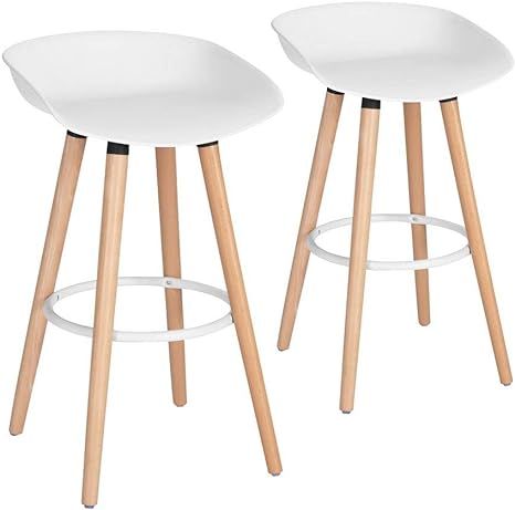 Modern White PP Plastic Bar Stool Height Barstools Dining Kitchen Bar Stools Chairs Set of 2 with... | Amazon (US)