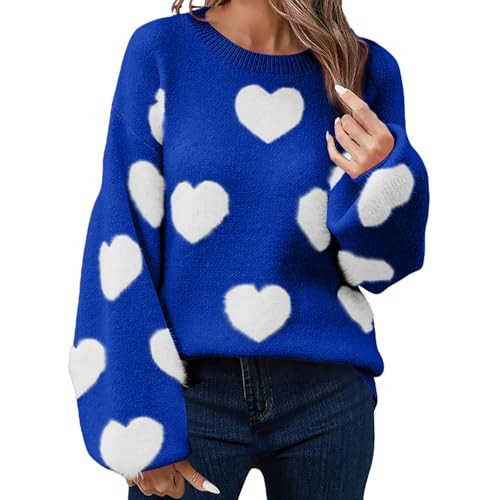 love sweater Valentines Sweater Women 2026 Heart Printed Soft Knit Sweaters, for Every Day Wear, Cozy and Stylish Small Blue | Amazon (US)