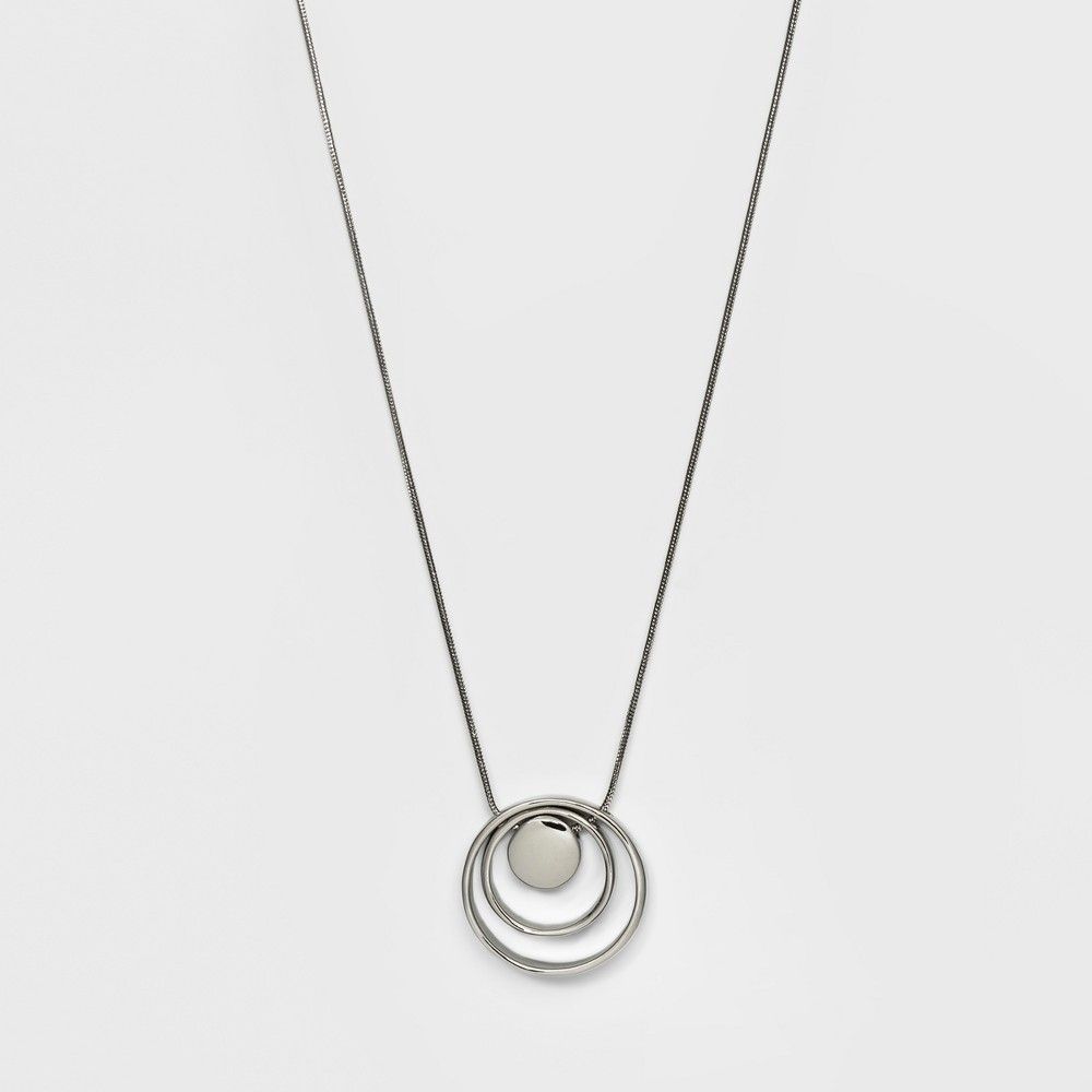 Long Circle Pendant Necklace - A New Day Silver, Women's | Target