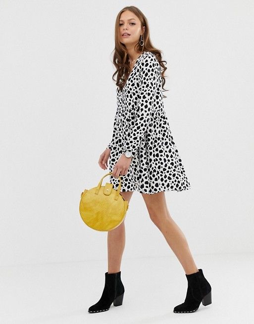 ASOS DESIGN smock mini dress with button through in splodge print | ASOS US