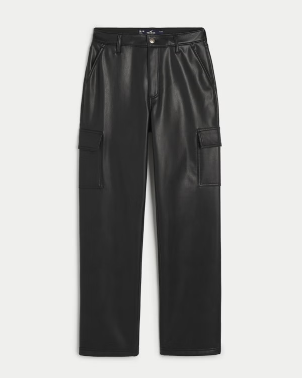 Ultra High-Rise Vegan Leather Cargo Dad Pants | Hollister (US)