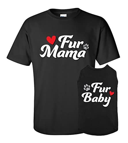 Apparelyn Classy Fur Mama Fur Baby Dog or Cat Matching Pet and Owner Shirt Set, Black, Gray and Pink | Amazon (US)