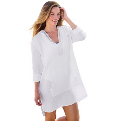 Swim 365 Embroidered Cotton Gauze Cover-Up - 30/32, White | Target