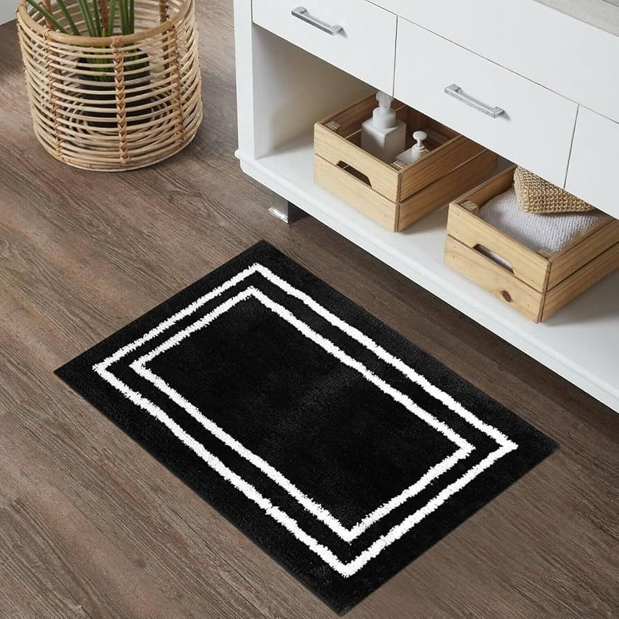 Uphome Black Bathroom Rugs, Shaggy Soft Microfiber Small Bath Mat, Absorbent Non Slip Machine Was... | Amazon (US)