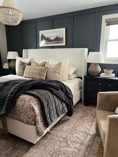 Cozy winter bedroom
Paisley pillows
Moody bedroom
Linen bed frame 
Velour blanket
Loloi rug
Black nightstands 
Blanket quiltt

#LTKstyletip #LTKhome #LTKSeasonal