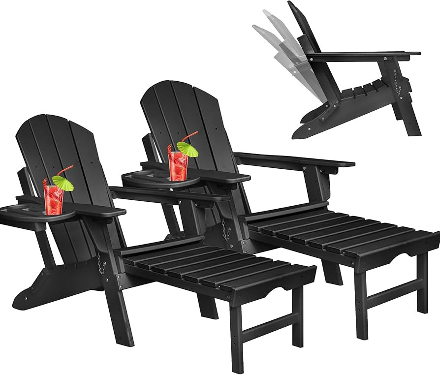 Adjustable Adirondack Chair Set of 2 with Ottoman, Folding Adirondack Chair, HDPE Adirondack Chai... | Amazon (US)