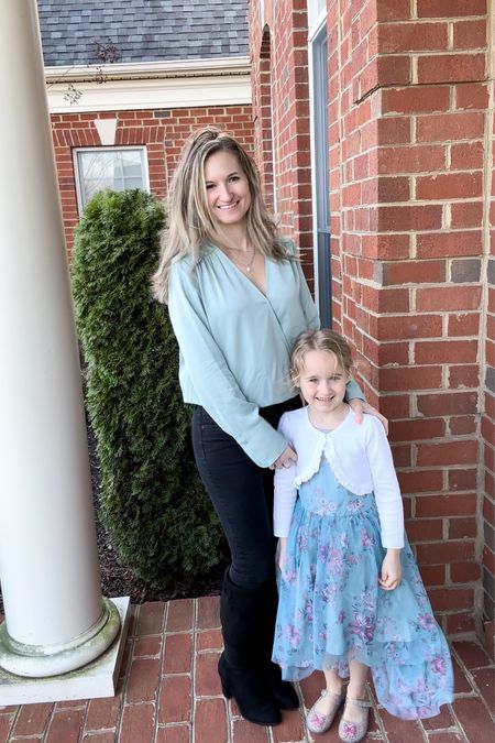 Mommy and little girl’s spring style

Target Seafoam shirt size XS, black express jeans size 2, black boots, and opal necklace

Girl’s turquoise dress, white bolero jacket and white ballet flats

#LTKSeasonal #LTKkids #LTKfamily