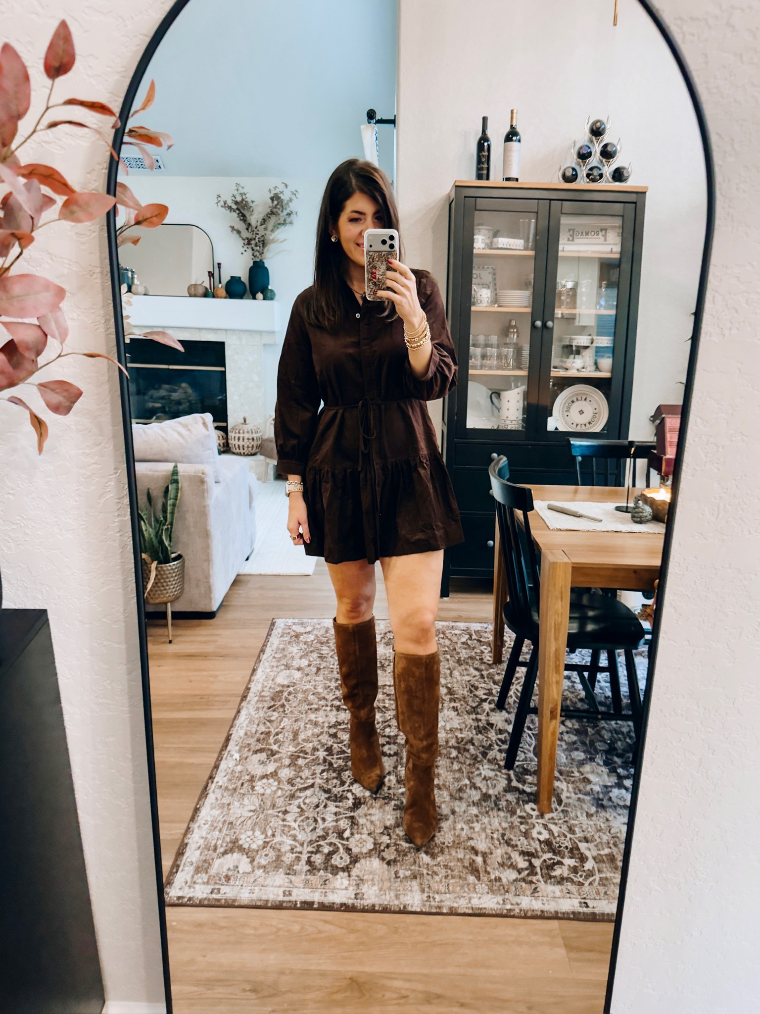 In a medium corduroyr dress
fall dress, christmas card dress, family photo outfit, fall outfit, fall dress, midsize fashion, inclusive fashion, date night outfit, night on the town, holiday party dress, event dress, brown dress, brown boots, fall outfit inspo, sweater weather, mom style#LTKStyleTip 

#LTKSeasonal #LTKMidsize