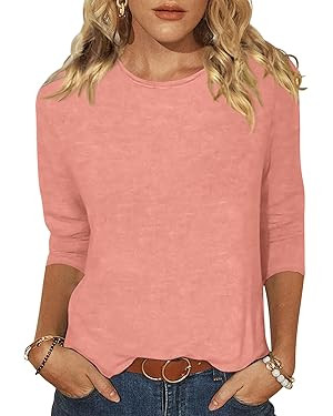 EADINVE Women's Casual 3/4 Sleeve T-Shirts Round Neck Cute Tunic Tops Basic Tees Blouses Loose Fi... | Amazon (US)