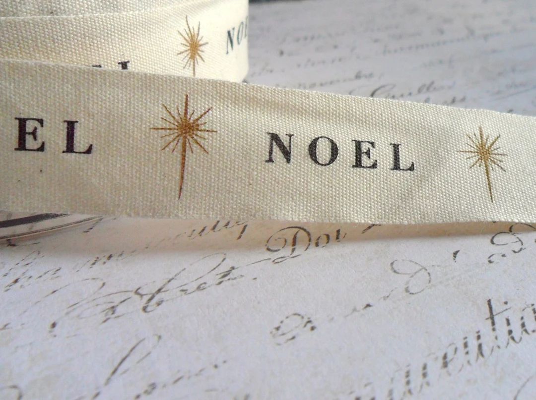 Natural Cotton Canvas 3/4 Inch Wide Noel and Star Ribbon - Etsy | Etsy (US)