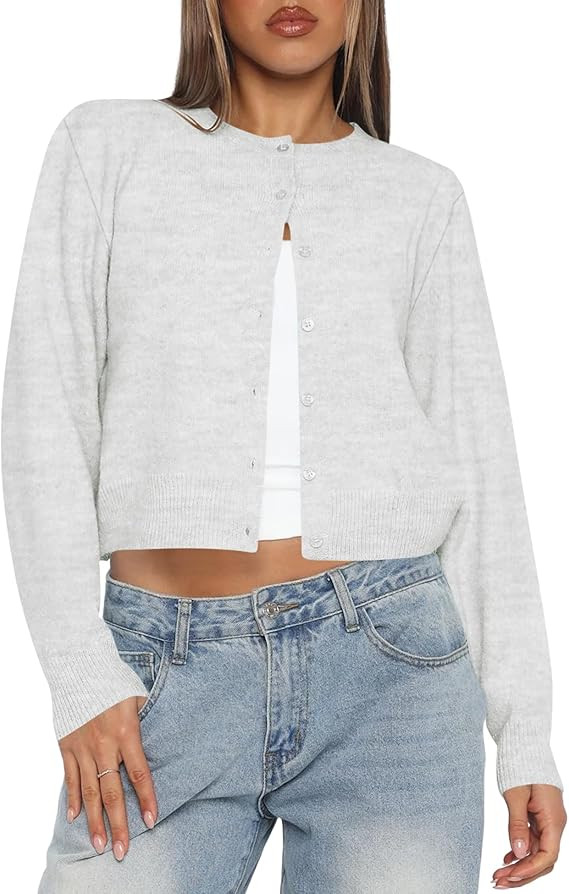 Kistore Womens Cropped Cardigan Sweaters Lightweight Long Sleeve Button Up Knit Cardigan Fashion ... | Amazon (US)