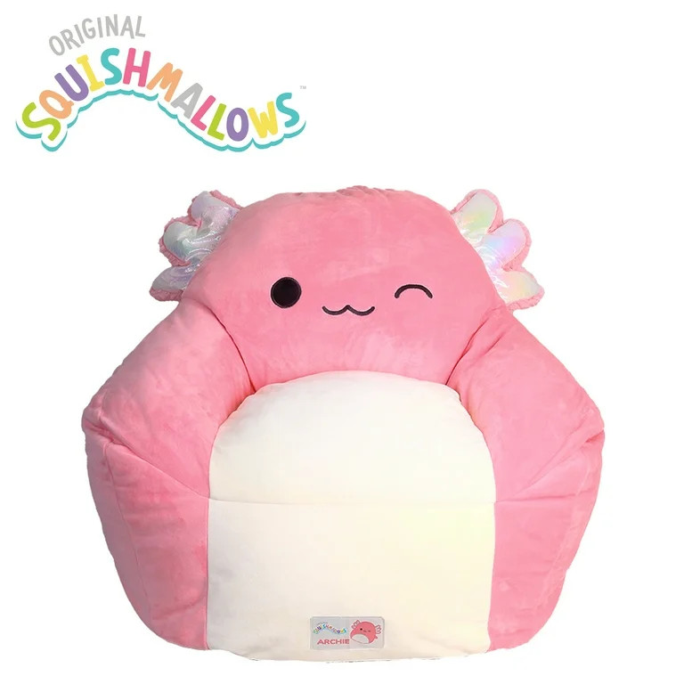 Squishmallows Official Archie Bean Bag Chair - 30 in Wide Kids Squishy Soft Chair, Pink/White | Walmart (US)