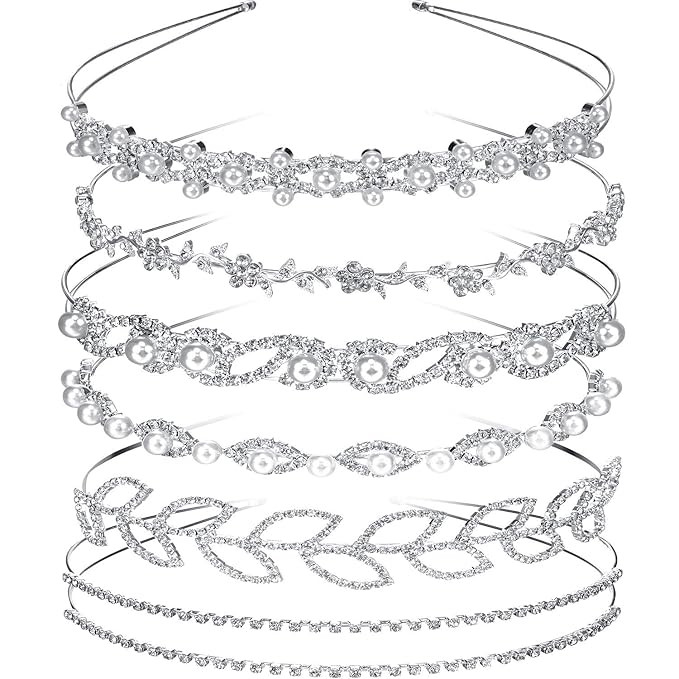 Tatuo 6 Pieces Bride Bridesmaids Crystal Flower and Leaves Crown Headband and Women's Girl's Faux... | Amazon (US)