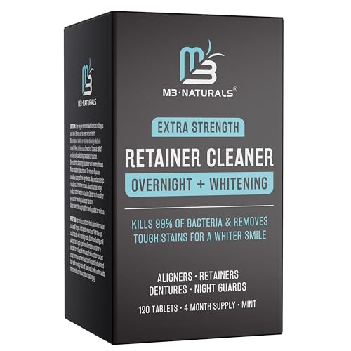 Overnight + Whitening Retainer Cleaner, Remove Stains, Discoloration, and Plaque | 4 Month Supply | Denture Cleanser with Whitening Boost,120 Tablets by M3 Naturals | Amazon (US)