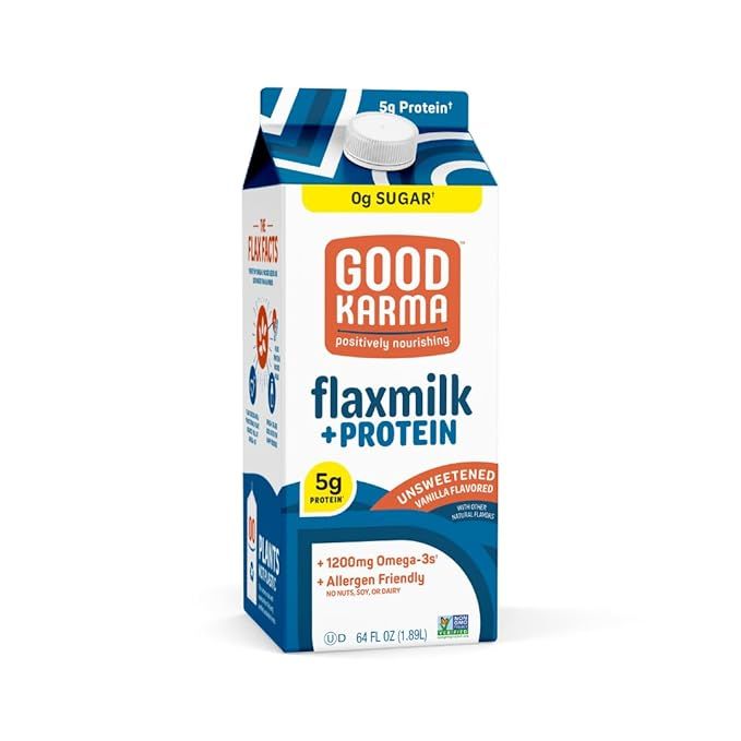 Good Karma Unsweetened Vanilla Flaxmilk +Protein, 64 Ounce, 5g Plant Protein + 1200mg Omega-3 Per... | Amazon (US)