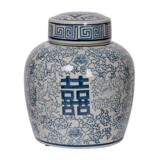 A & B Home Berit Blue, White Medium Lidded Jar 2045-DS | The Home Depot