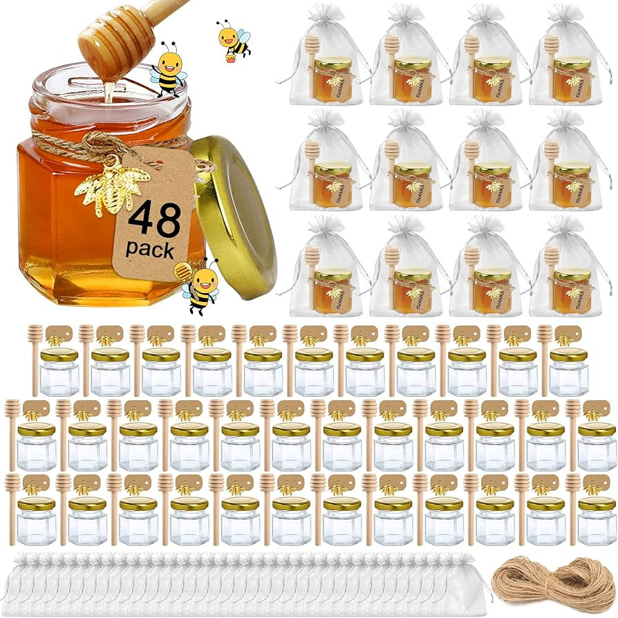 Aliggbent Honey Jars,48 Pack Mini Jars Party Favors in Bulk, 1.5 oz Hexagon Small Glass with Dipp... | Amazon (US)