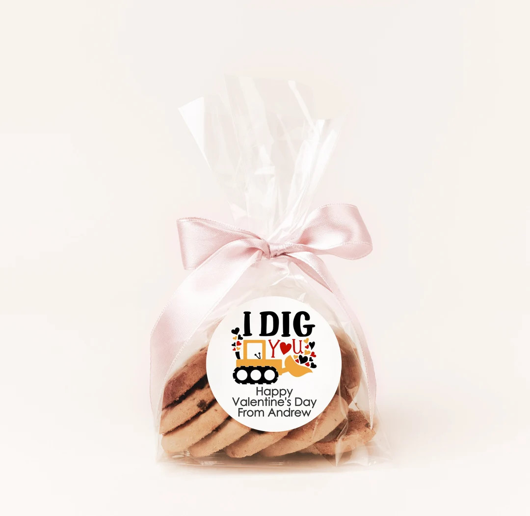 I Dig You Truck Valentine's Day Stickers Personalized Valentine Round Sticker Labels Classroom Va... | Etsy (US)