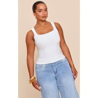 Shape WHITE Slinky Square Neck Top, White | PrettyLittleThing UK