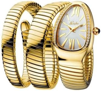 Fashion Women's Quartz Watch Serpentine Inlaid Diamond Golden Ladies Watches Light Luxury Bracele... | Amazon (US)
