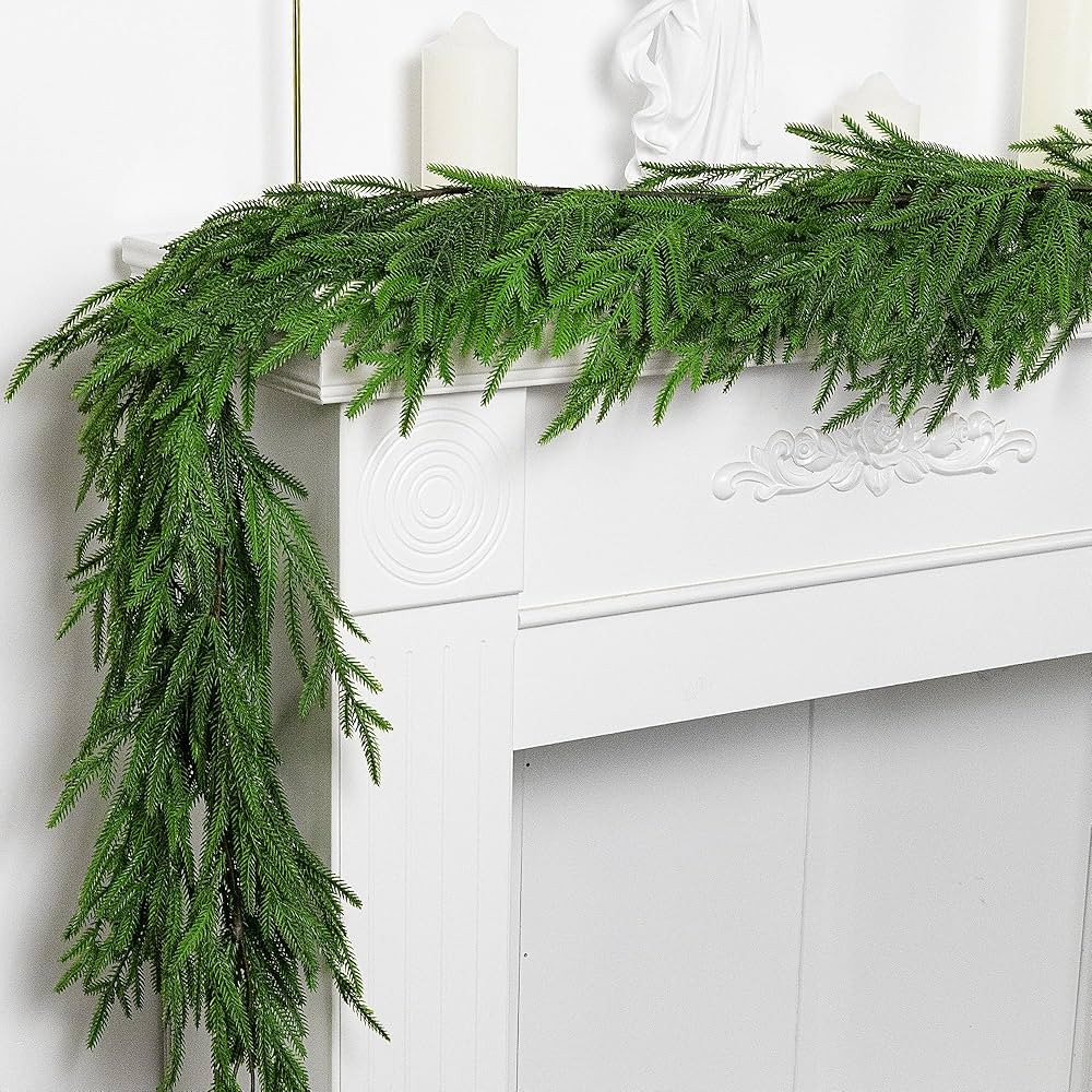 Watayo 2 Pcs Christmas Norfolk Pine Garland- 6 Ft Dense Real Touch Pine Garland Ornament- Realist... | Amazon (US)