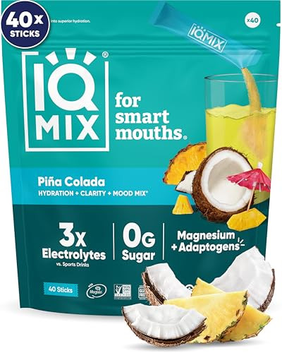 IQMIX Hydration Electrolyte Powder – 4-in-1 Formula for Hydration, Mental Clarity, Mood and Recovery – Sugar-Free Drink Mix, Keto, Magnesium L-Threonate, Lion’s Mane – 40 Count Piña Colada | Amazon (US)