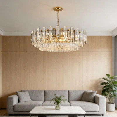 3-Tier Crystal Chandelier With 12 Lights, Gold Finish Modern Pendant Lighting For Dining Room, Living Room, Foyer, Dimmable With Height Adjustment | Wayfair North America