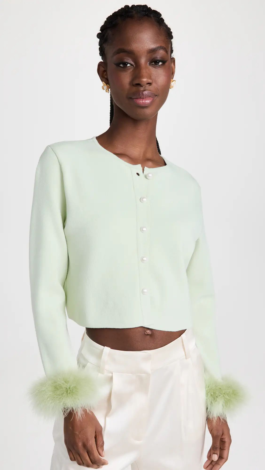 Knitted Cardigan with Detachable Feathers in Mint | Shopbop