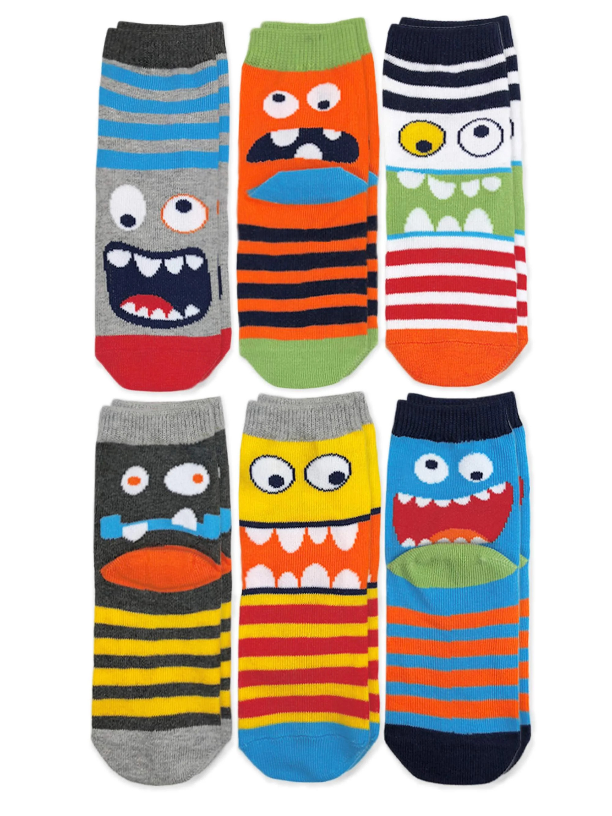 Jefferies Socks Kids Socks, 6 Packs Monster Pattern Striped Cotton Crew Socks (Little Kids & Big ... | Walmart (US)