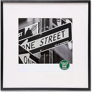 TheDisplayGuys - Contemporary Aluminum Picture Frame - Tempered Glass - Square 12x12 matted to 8x... | Amazon (US)