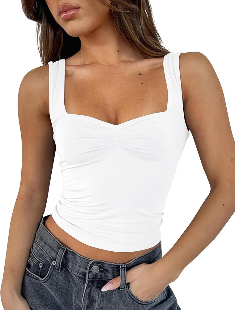 Cioatin Women Y2K Cute Sweetheart Neck Going Out Crop Tops Sleeveless Bustier Skinny Fit Summer C... | Amazon (US)