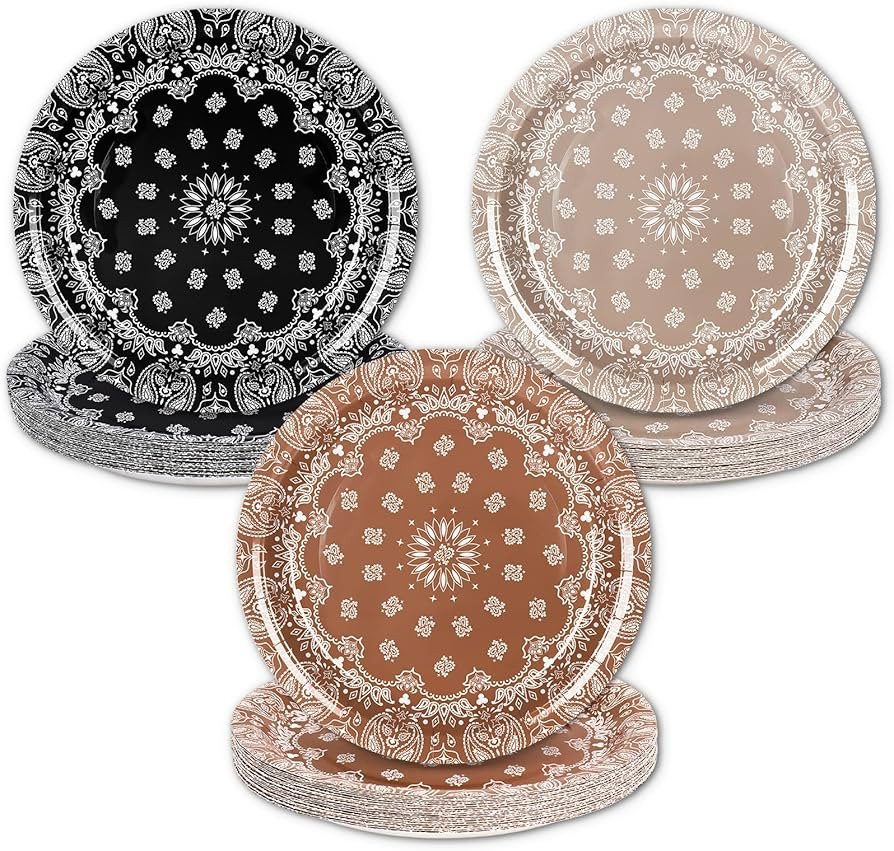 Whaline 48Pcs Western Bandana Paper Plates Disposable Plate 3 Colors Wild West Cowboy Paisley Din... | Amazon (US)
